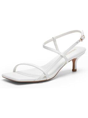 DREAM PAIRS Women's White Low Kitten Heels Square Open Toe Ankle Strap Party